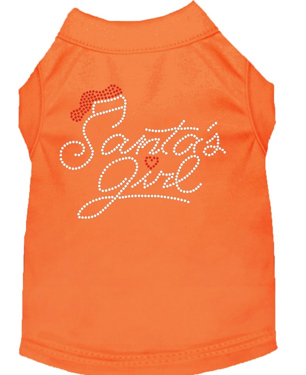 Santa's Girl Rhinestone Dog Shirt Orange XS